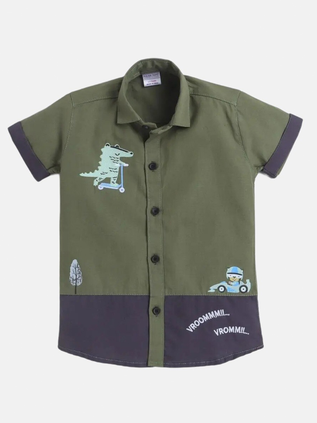 

Polka Tots Boys Graphic Printed Cotton Casual Shirt, Green