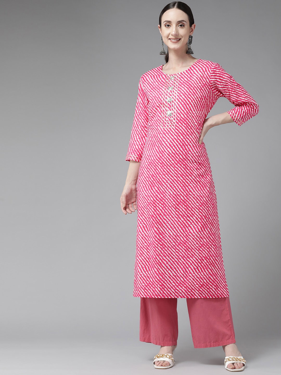 

KALINI Leheriya Printed Straight Kurta, Pink