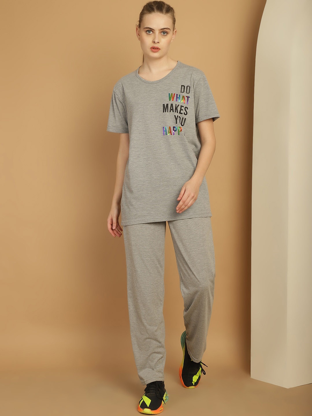 

MACK JONNEY Printed T-shirt & Track Pants Co-Ords Set, Grey melange