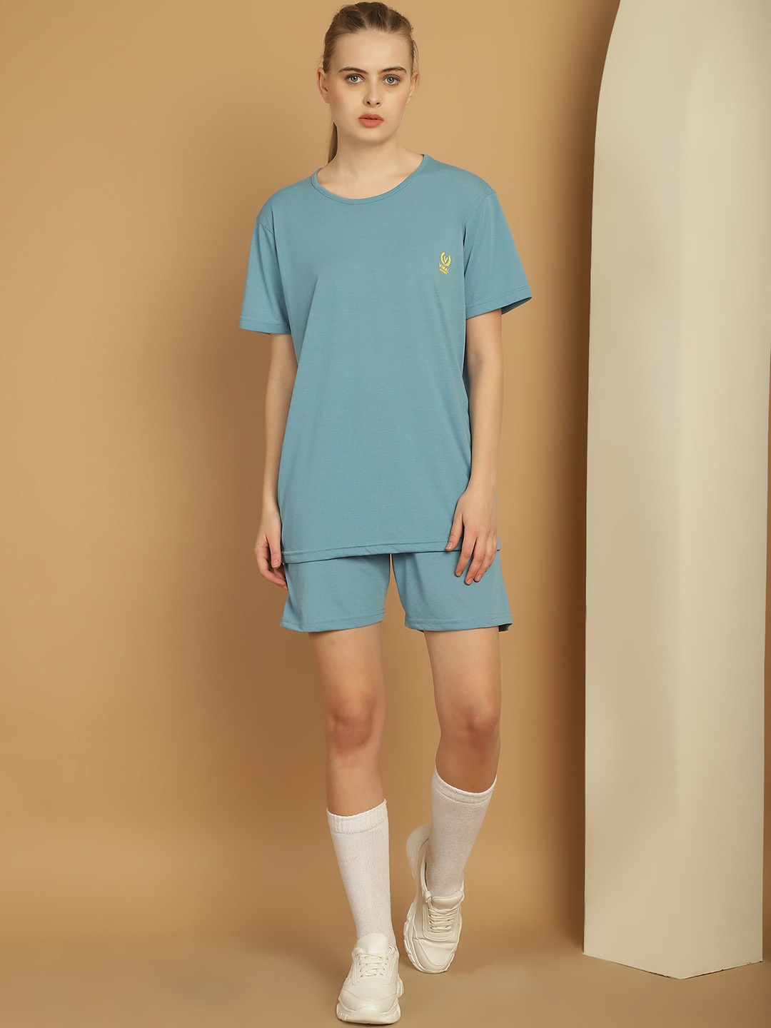 MACK JONNEY Round Neck Cotton T-Shirt & Shorts, Blue