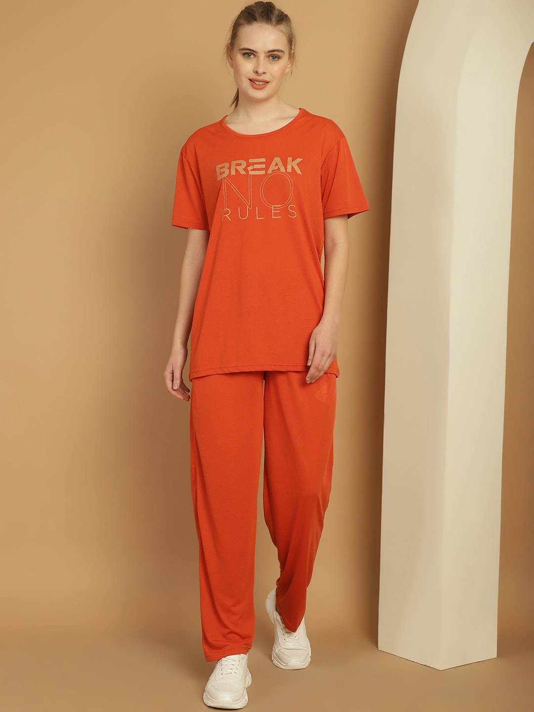 MACK JONNEY Printed Round Neck Cotton Tracksuit, Orange