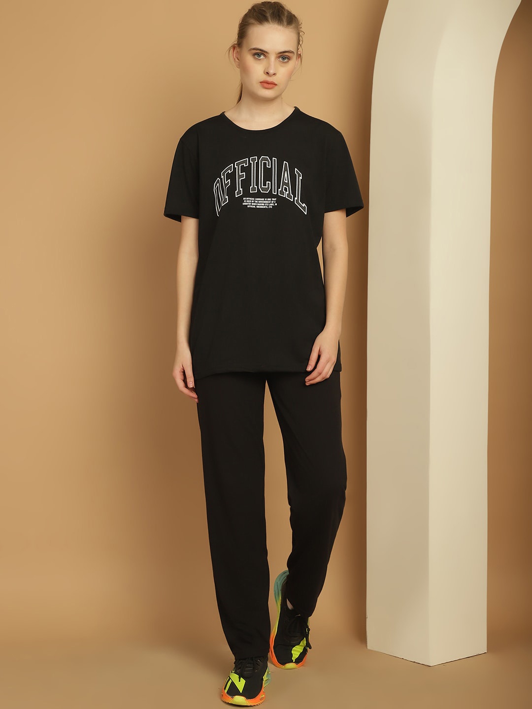 

MACK JONNEY Typography Printed Round Neck Cotton Tracksuit, Black