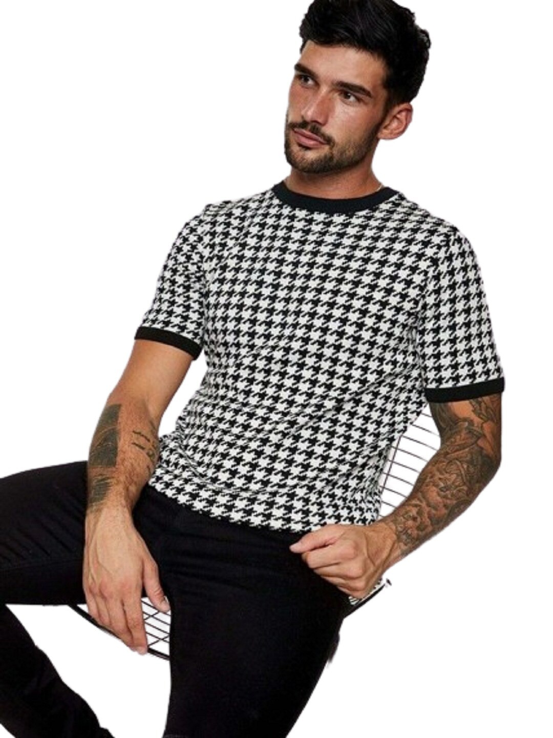 

BAESD Geometric Printed Monochrome T-shirt, Black