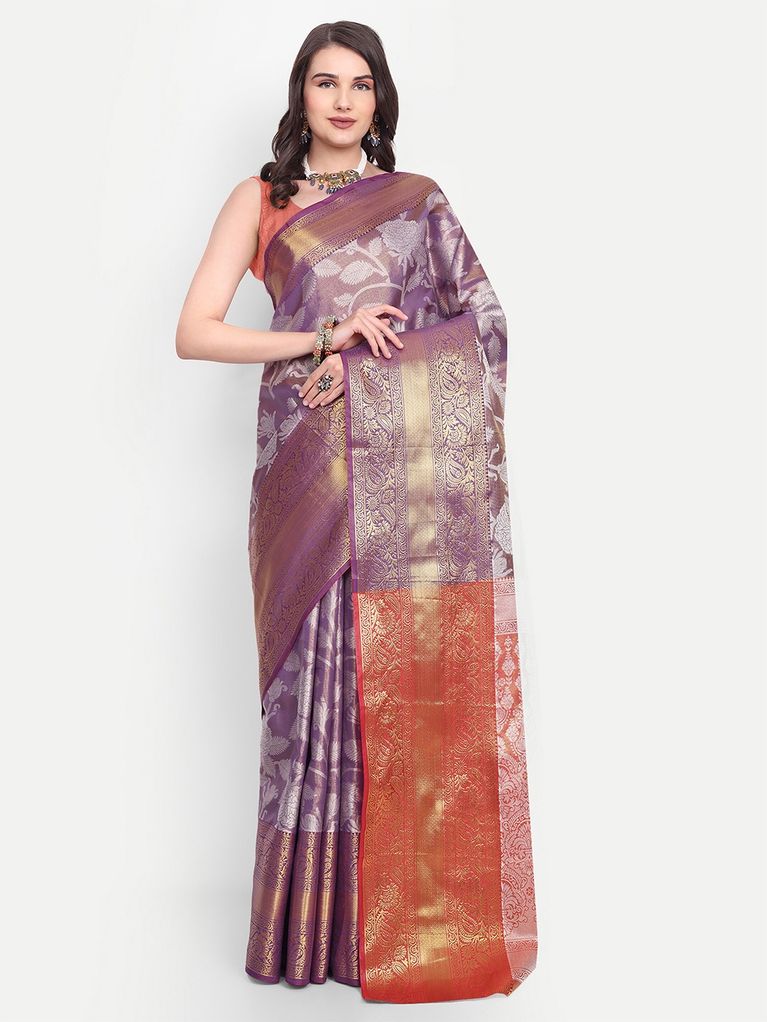 

AKSH FASHION Woven Design Zari Art Silk Kanjeevaram Saree, Purple