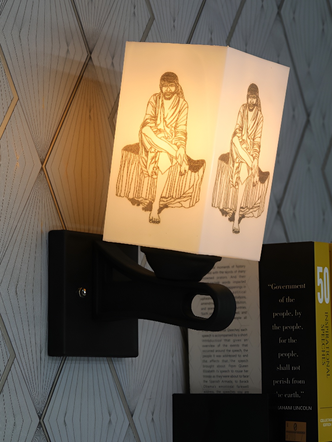 

1ST TIME White & Black Printed Wood Traditional Square Shaped Wall Lamp