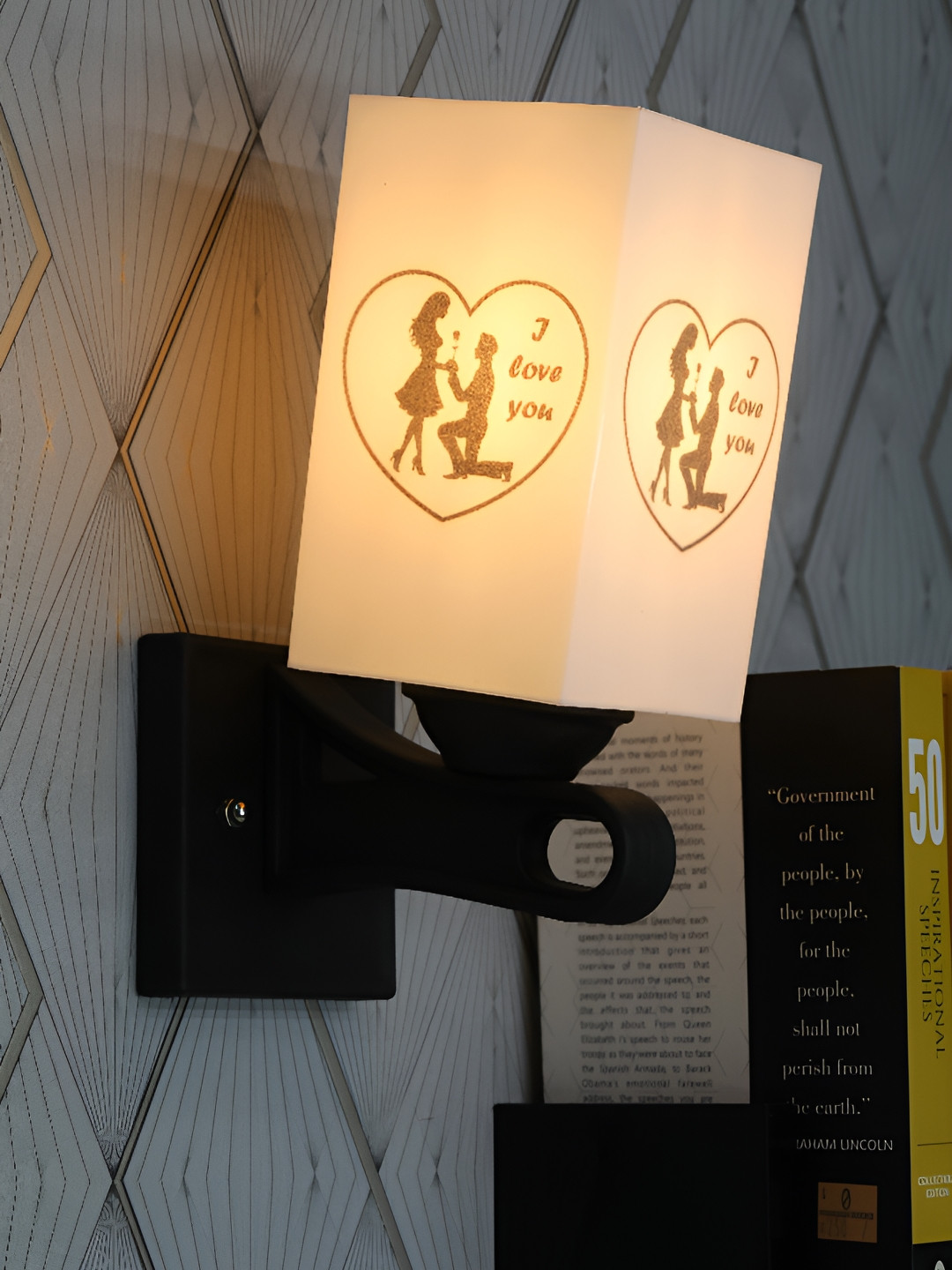 

1ST TIME White & Black Printed Wood Contemporary Square Shaped Wall Lamp