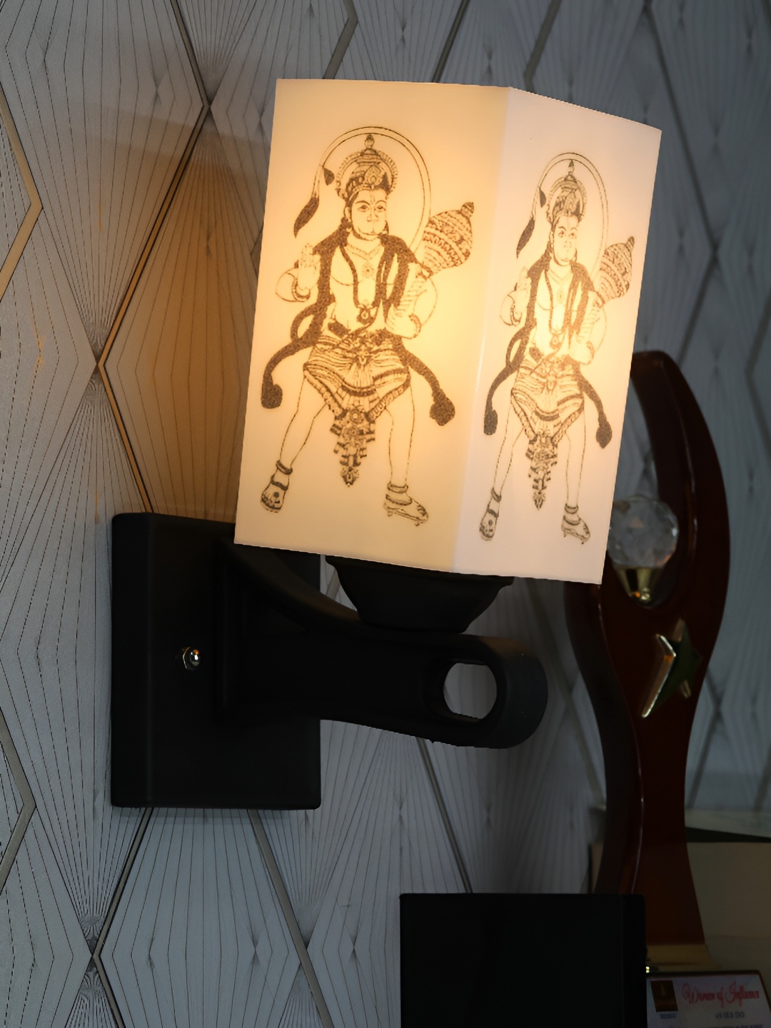 

1ST TIME White & Silver-Toned Printed Wood Traditional Square Shaped Wall Lamp