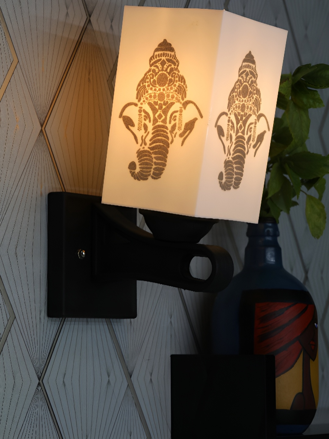 

1ST TIME White & Black Printed Wood Contemporary Square Shaped Wall Lamp