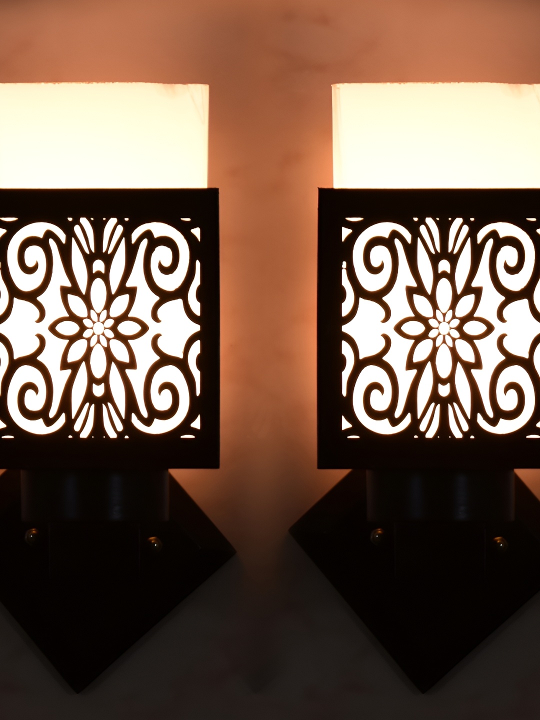 1ST TIME White & Black Wood Traditional Square Shaped Wall Lamp