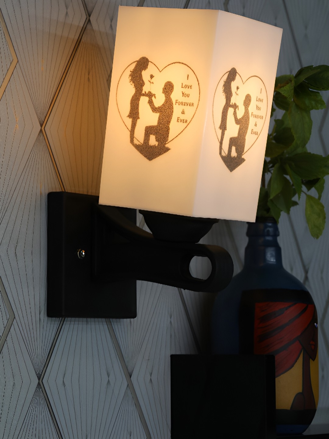 

1ST TIME White & Black Printed Wood Traditional Square Shaped Wall Lamp