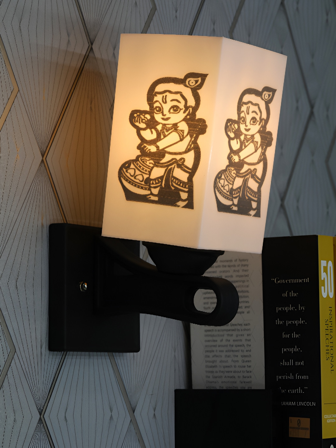 

1ST TIME White & Black Printed Wood Traditional Square Shaped Wall Lamp