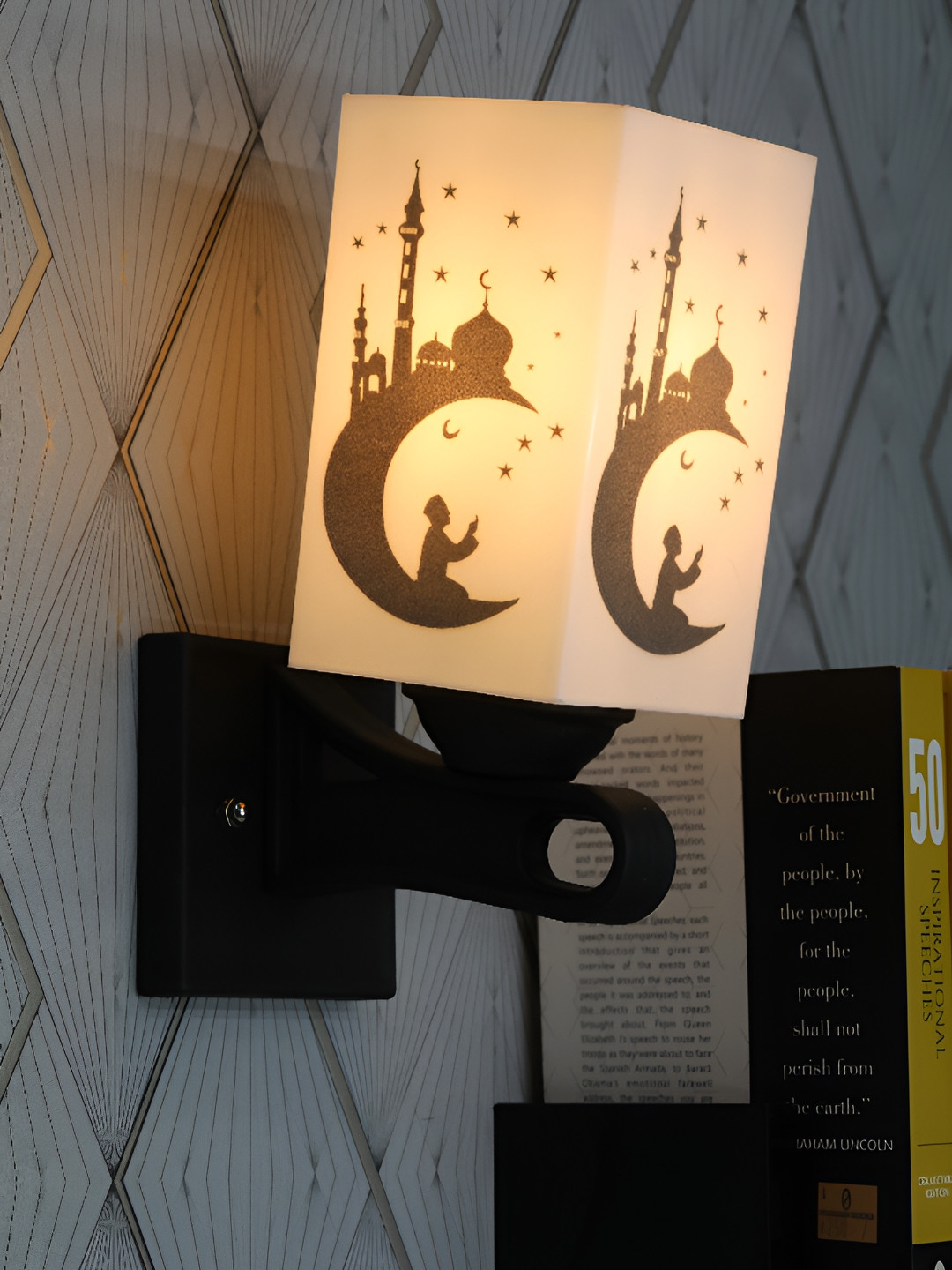 

1ST TIME White & Black Printed Wood Contemporary Square Shaped Wall Lamp
