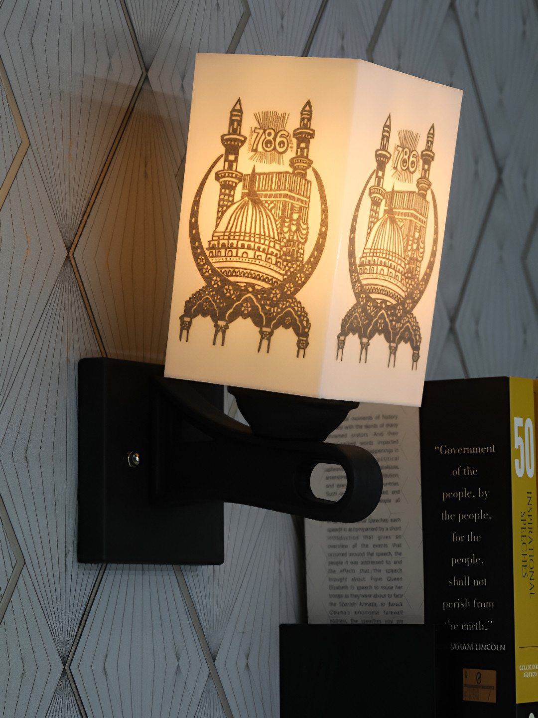 

1ST TIME White & Black Printed Wood Traditional Spherical Shaped Wall Lamp