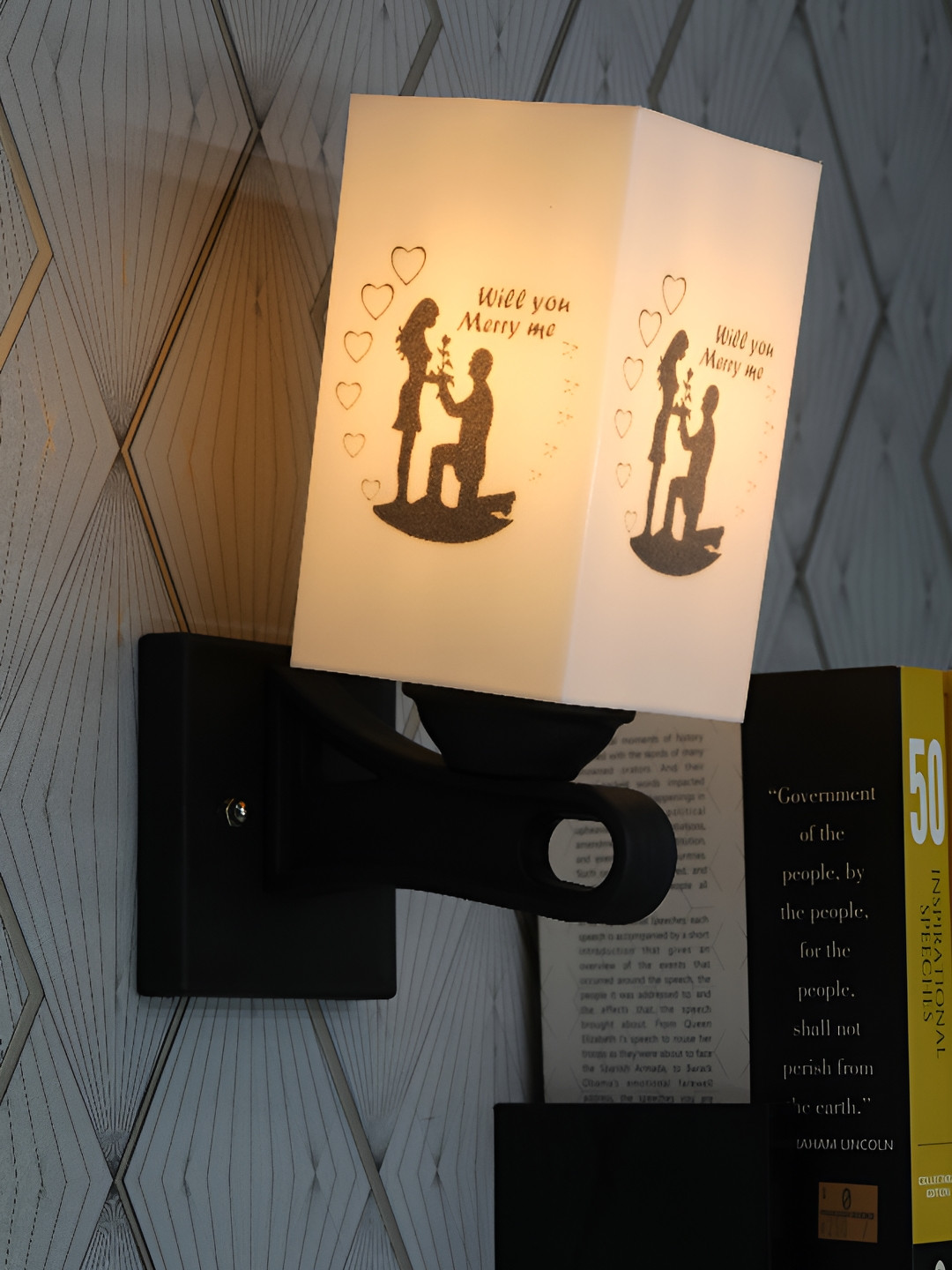 

1ST TIME White & Black Printed Wood Traditional Square Shaped Wall Lamp