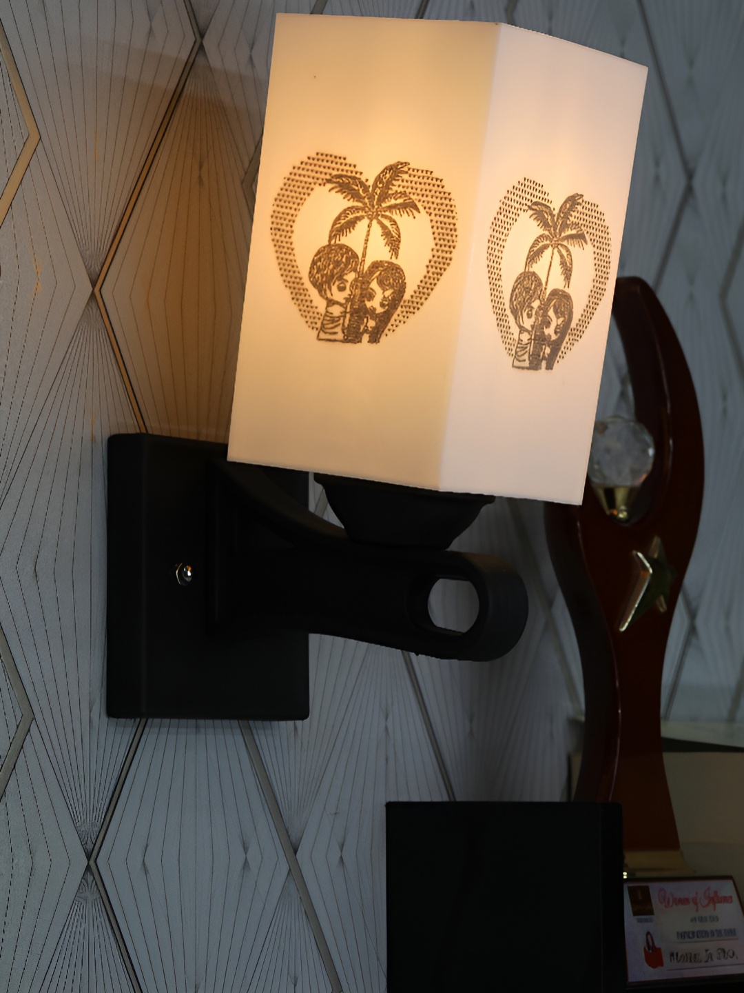 

1ST TIME White & Black Printed Wood Traditional Square Shaped Wall Lamp