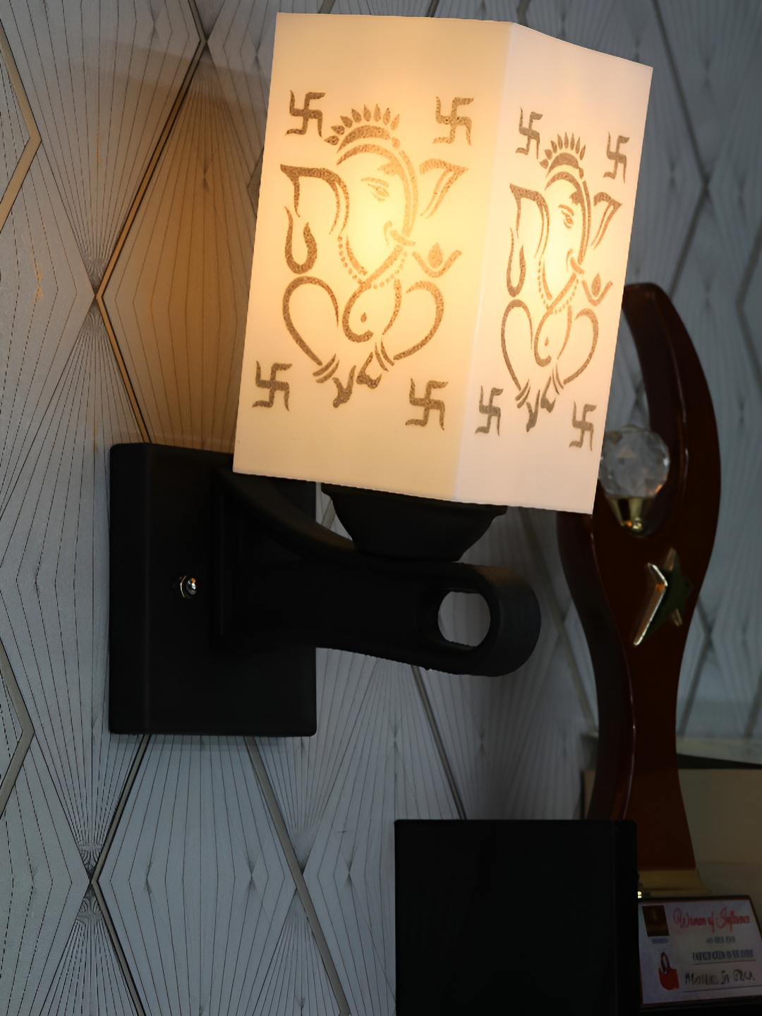 1ST TIME White & Black Printed Wood Traditional Spherical Shaped Wall Lamp