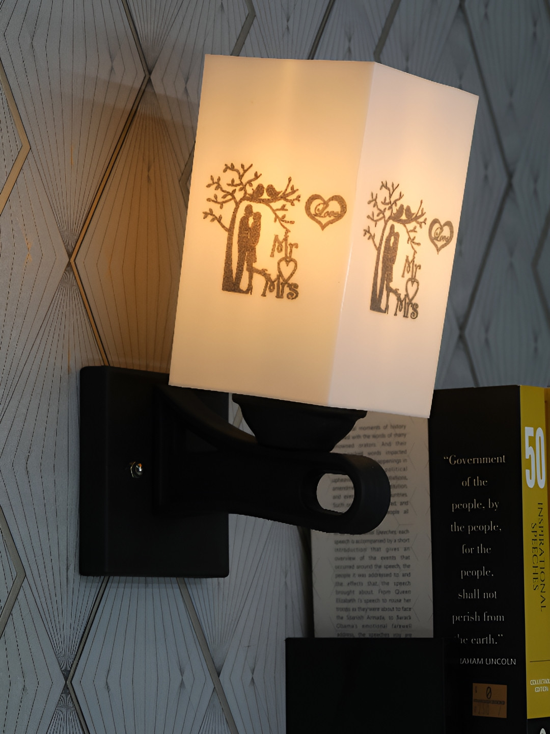 

1ST TIME White & Black Printed Wood Traditional Square Shaped Wall Lamp