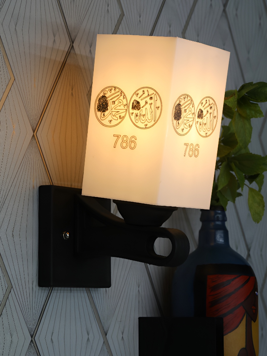 

1ST TIME White & Black Printed Wood Contemporary Square Shaped Wall Lamp