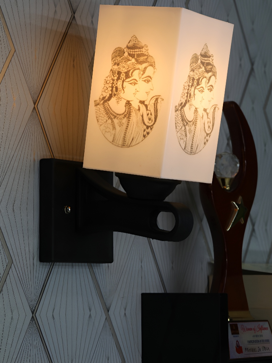 

1ST TIME White & Black Printed Wood Traditional Square Shaped Wall Lamp