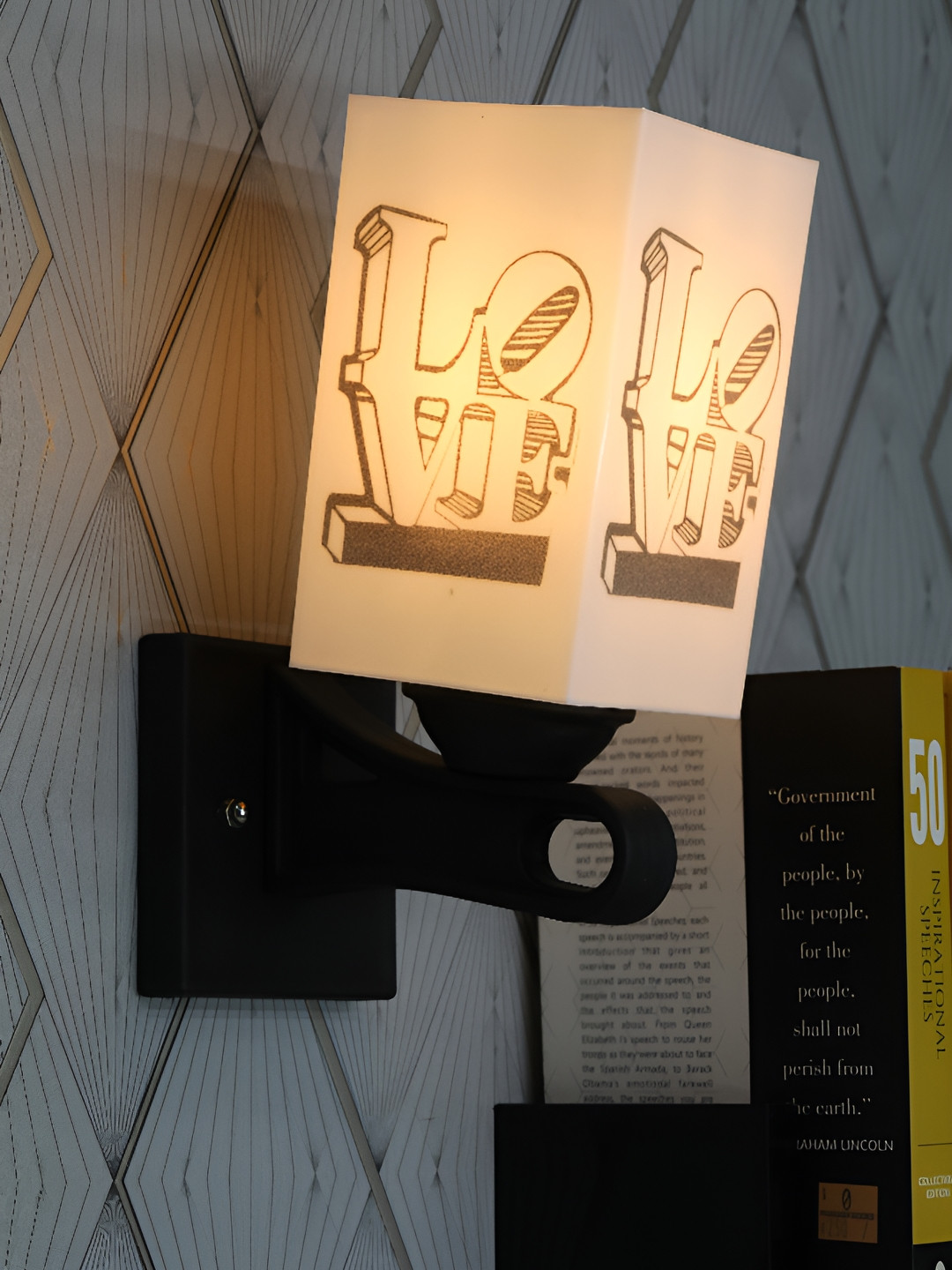 

1ST TIME White & Black Printed Wood Traditional Square Shaped Wall Lamp
