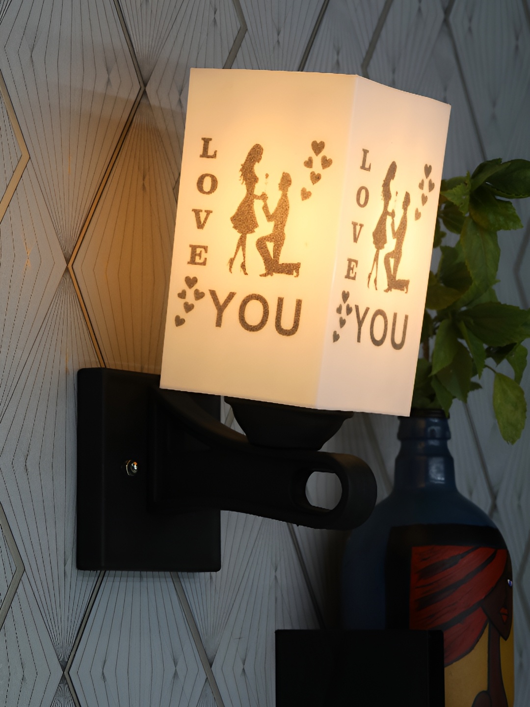 

1ST TIME White & Black Printed Wood Traditional Square Shaped Wall Lamp