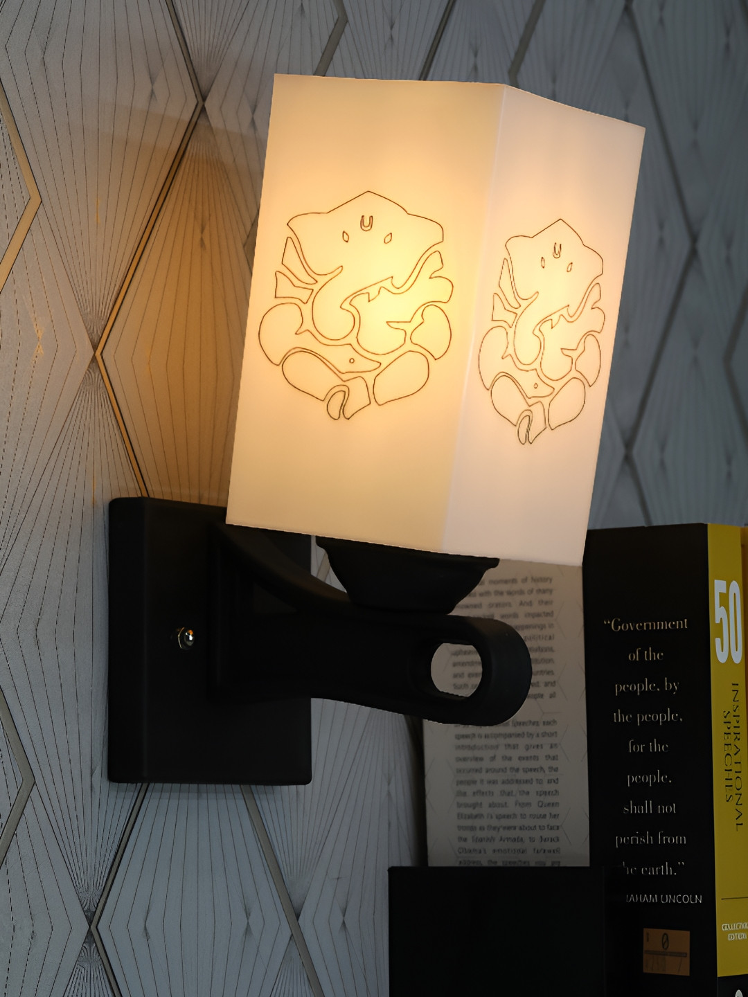 

1ST TIME White & Black Printed Wood Contemporary Square Shaped Wall Lamp