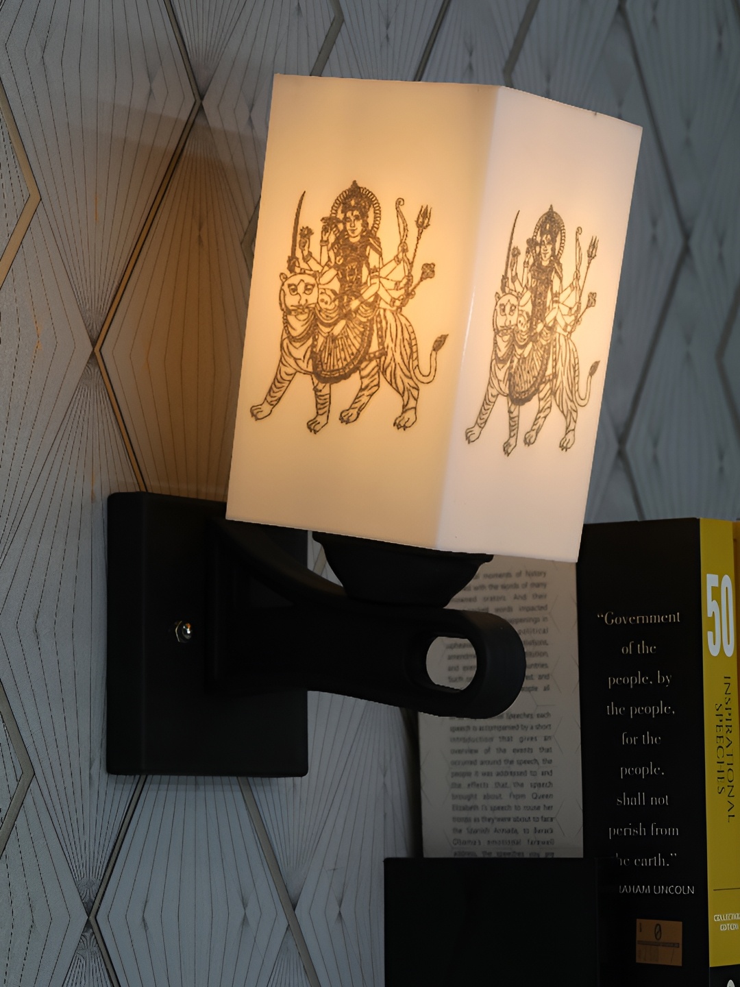 

1ST TIME White & Black Printed Wood Traditional Square Shaped Wall Lamp