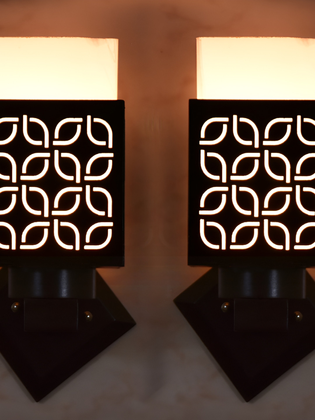 

1ST TIME White & Black Textured Wood Traditional Square Shaped Wall Lamp