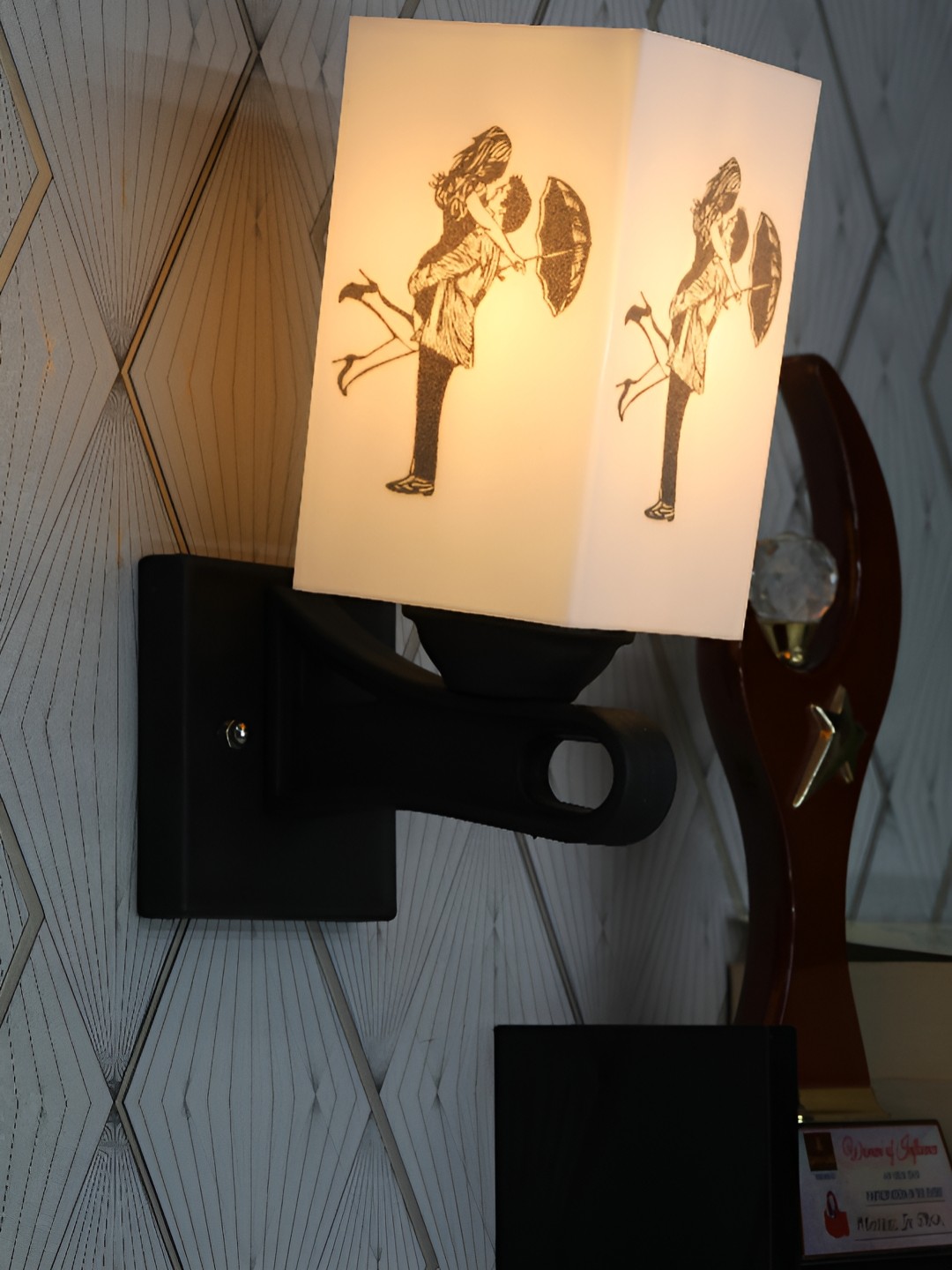 

1ST TIME White & Black Printed Wood Traditional Square Shaped Wall Lamp
