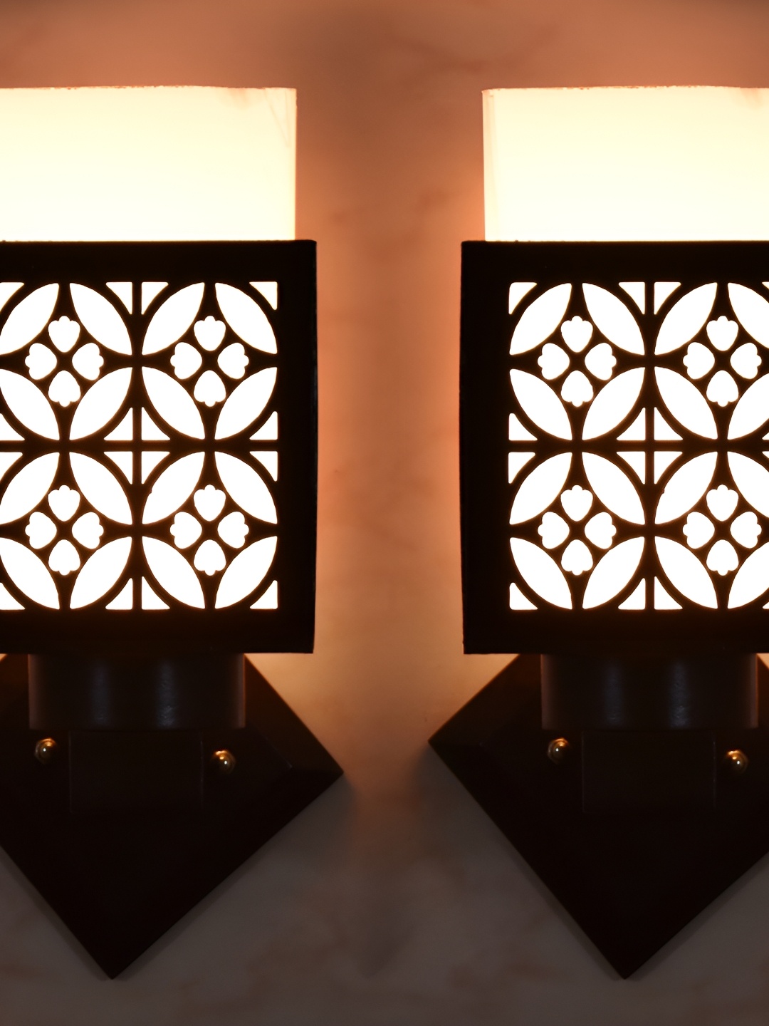 

1ST TIME Brown & White Textured Wood Traditional Square Shaped Wall Lamp