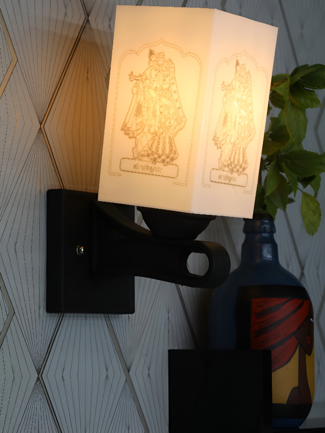 

1ST TIME White & Black Printed Wood Traditional Square Shaped Wall Lamp