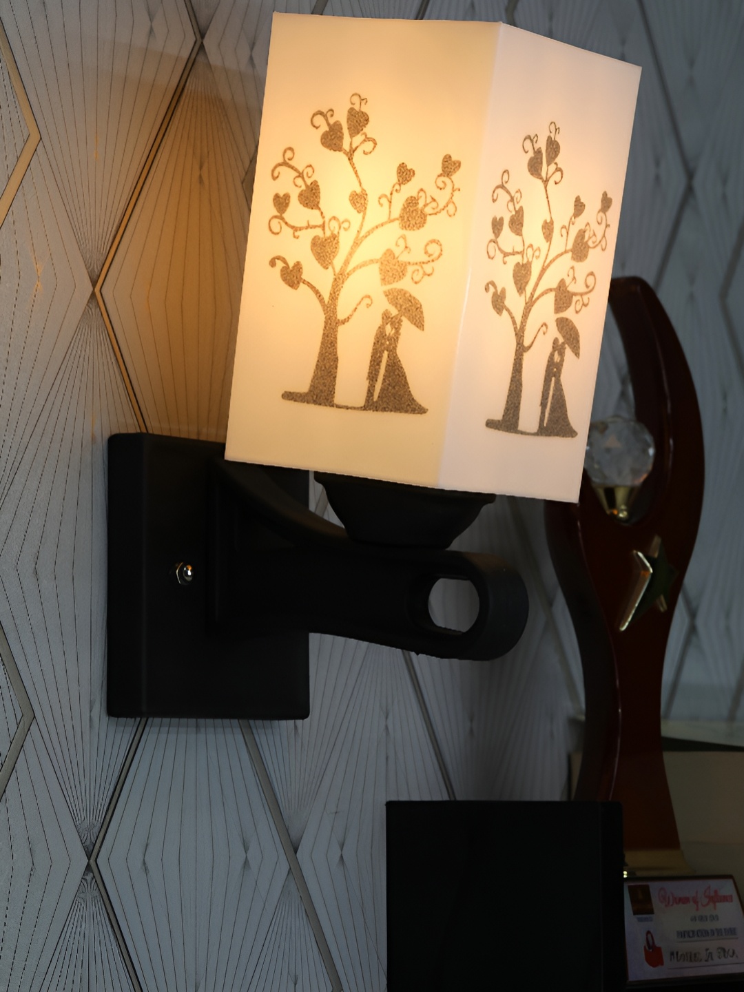 

1ST TIME White & Silver-Toned Printed Wood Traditional Square Shaped Wall Lamp