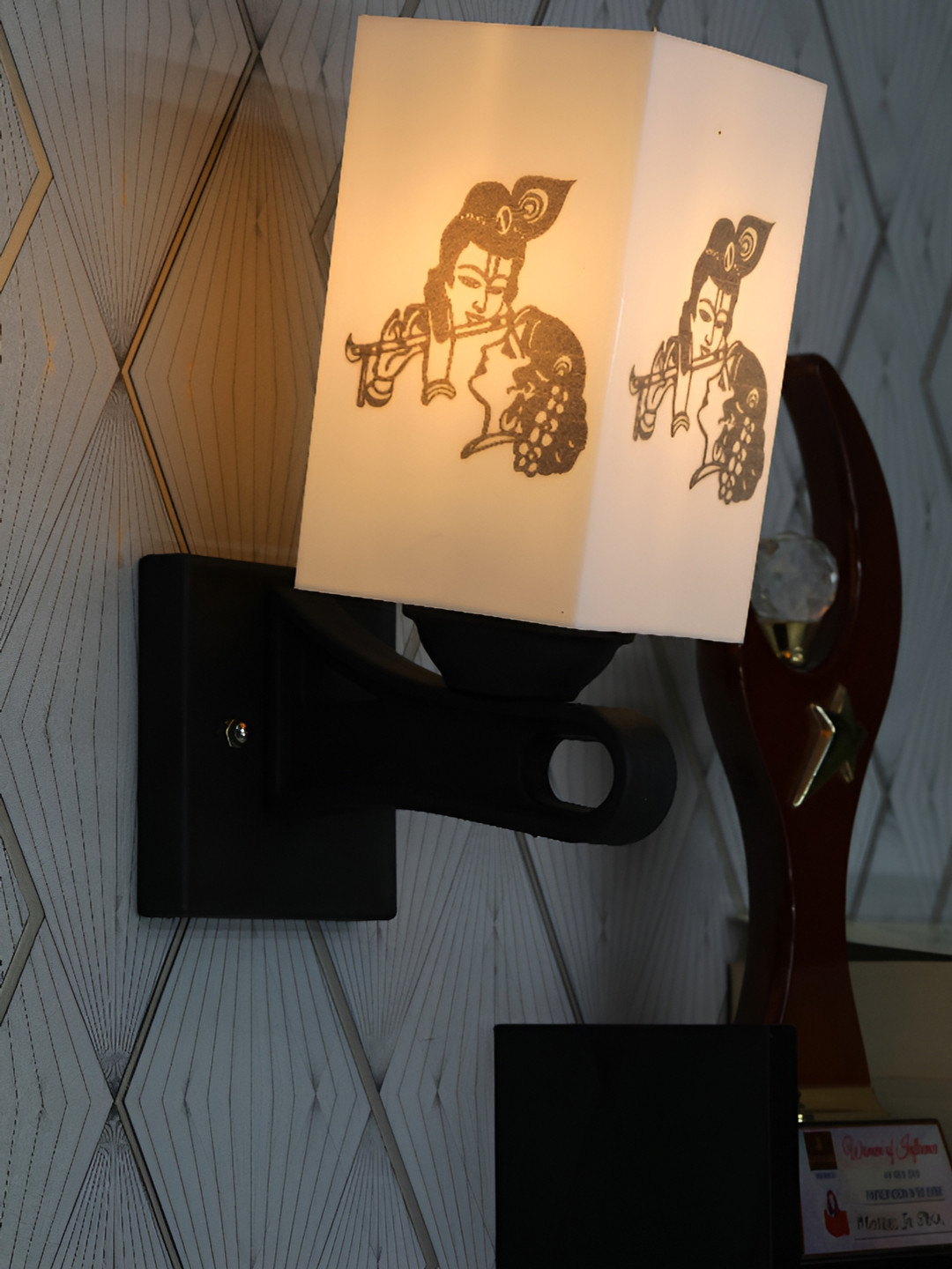 

1ST TIME White & Black Printed Wood Traditional Square Shaped Wall Lamp