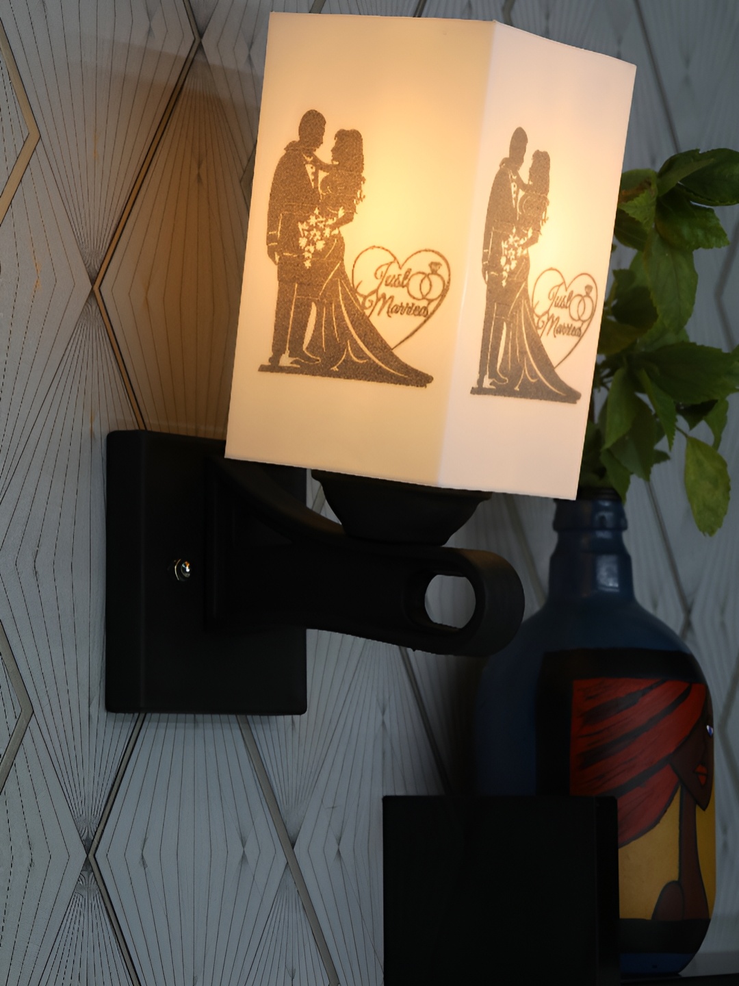 

1ST TIME White & Black Printed Wood Traditional Square Shaped Wall Lamp