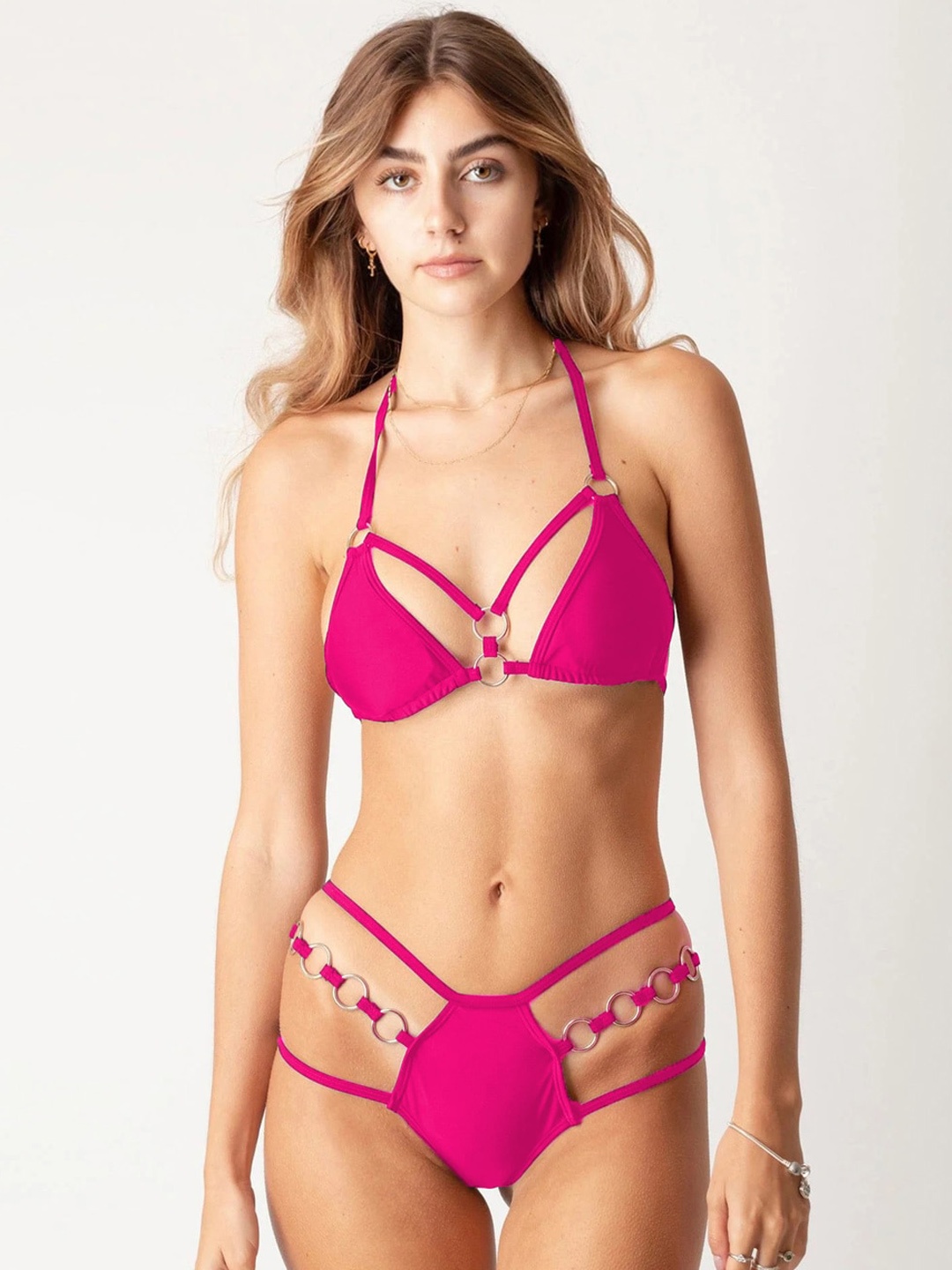 

Krelin Self Design Bikini Lingerie Set, Pink