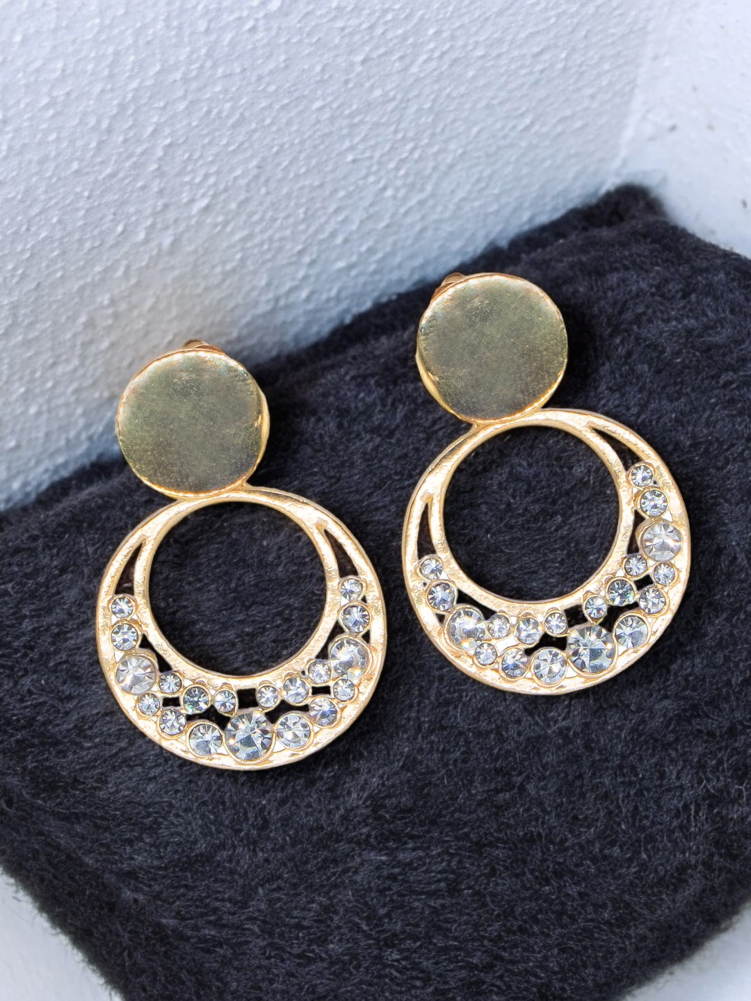 Manikya Gold-Plated AD Circular Drop Earrings