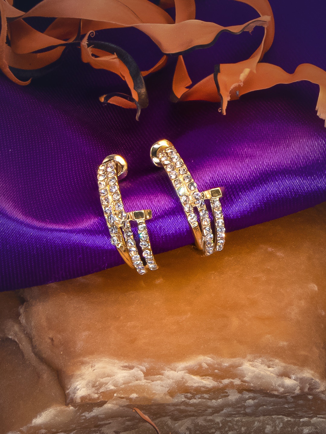 

Manikya Gold-Plated AD Crescent Shaped Half Hoop Earrings