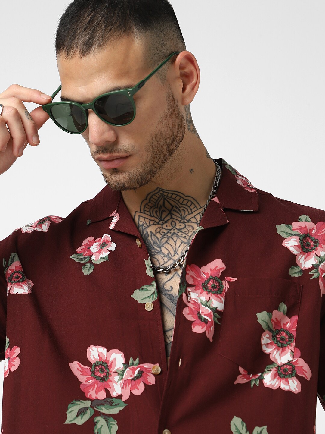 VASTRADO Floral Printed Oversized Casual Shirt, Maroon