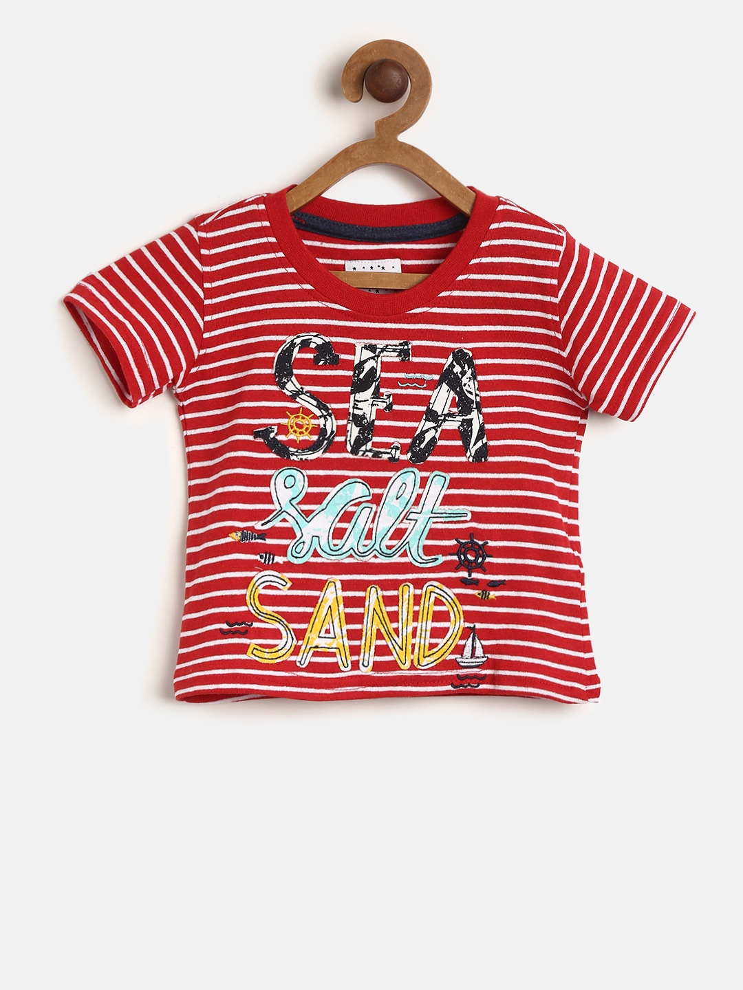 

Donuts Boys Red Striped Round Neck T-shirt