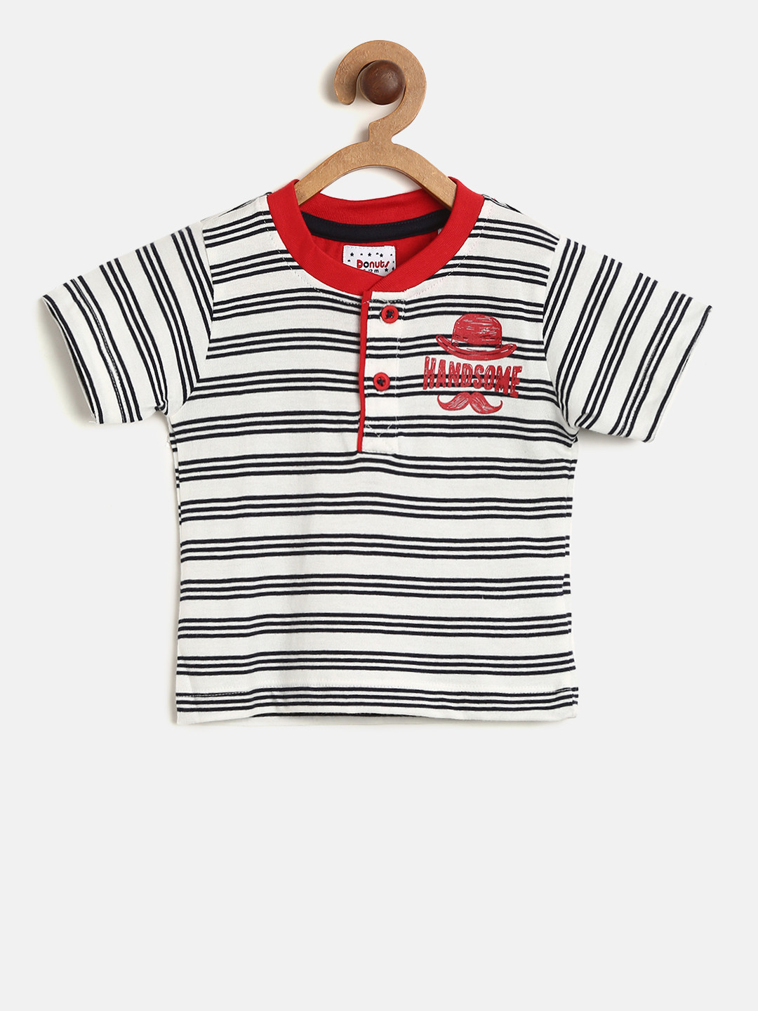 

Donuts Boys White Striped Henley Neck T-shirt