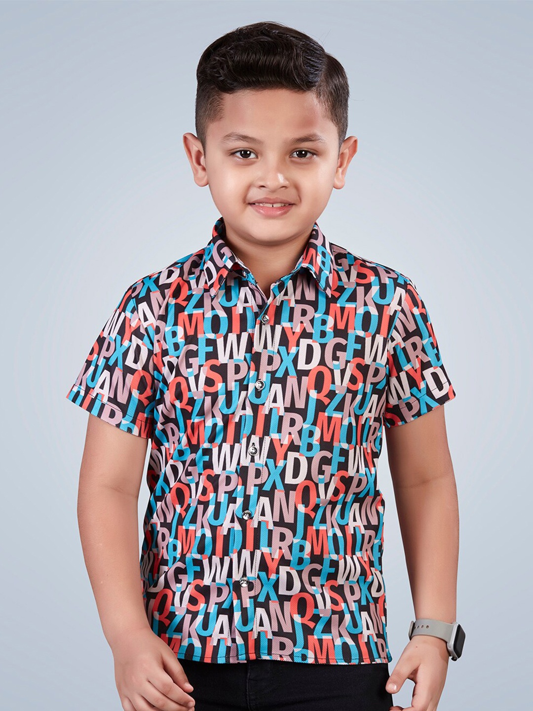 Lil Peacock Boys Typography Printed Casual Shirt, Blue