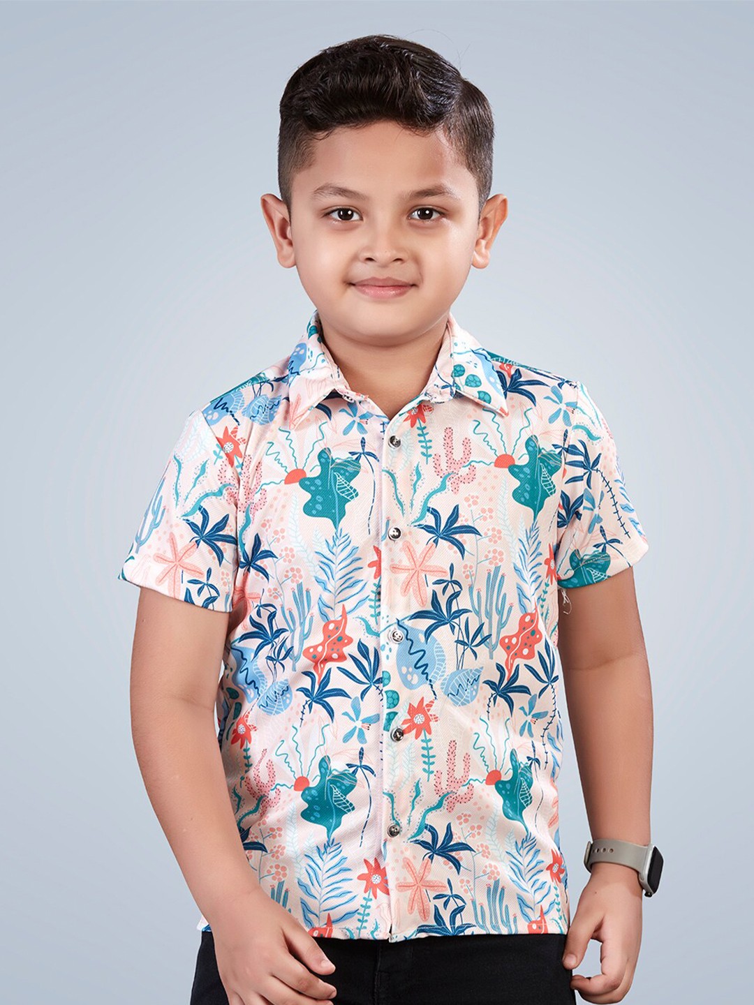 

Lil Peacock Boys Floral Printed Casual Shirt, Peach