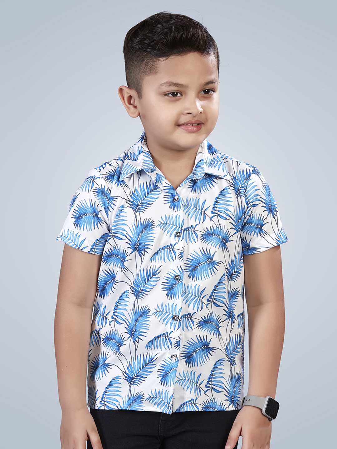 

Lil Peacock Boys Floral Printed Cotton Casual Shirt, White