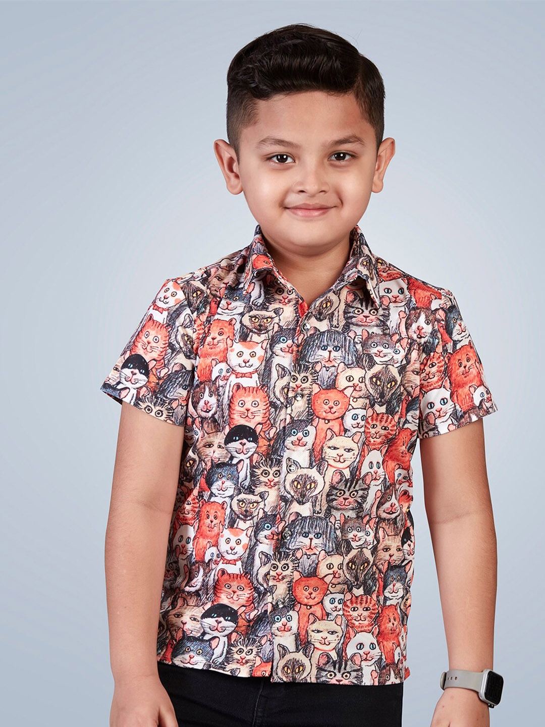Lil Peacock Boys Conversational Printed Casual Shirt, Orange