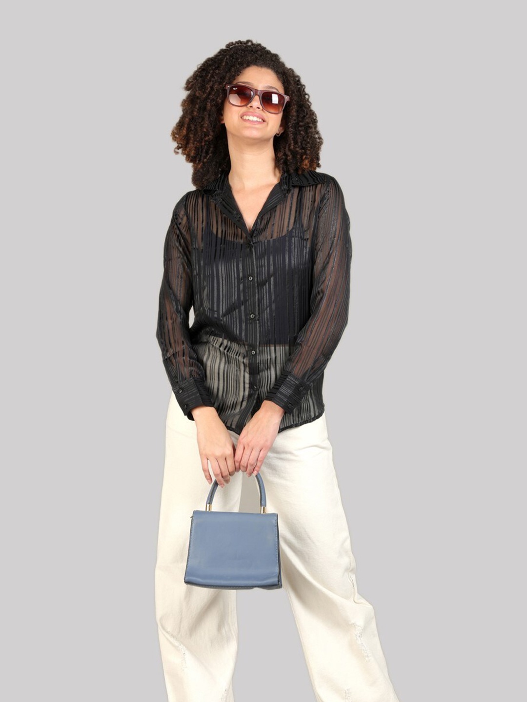 

The Roadster Lifestyle Co Women Sheer Casual Shirts, Black
