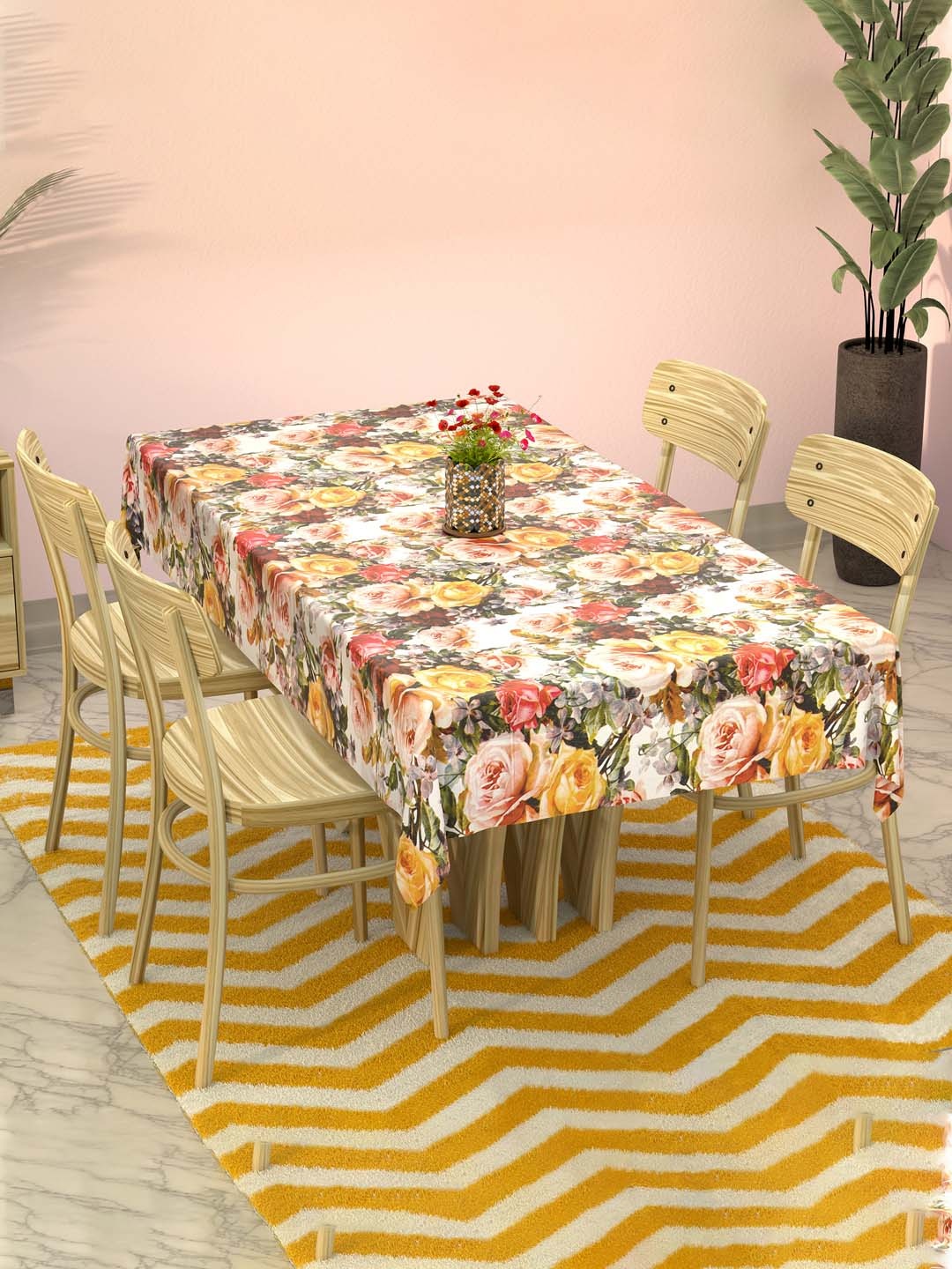 

Kuber Industries White & Pink Floral Waterproof 4-Seater Table Cover