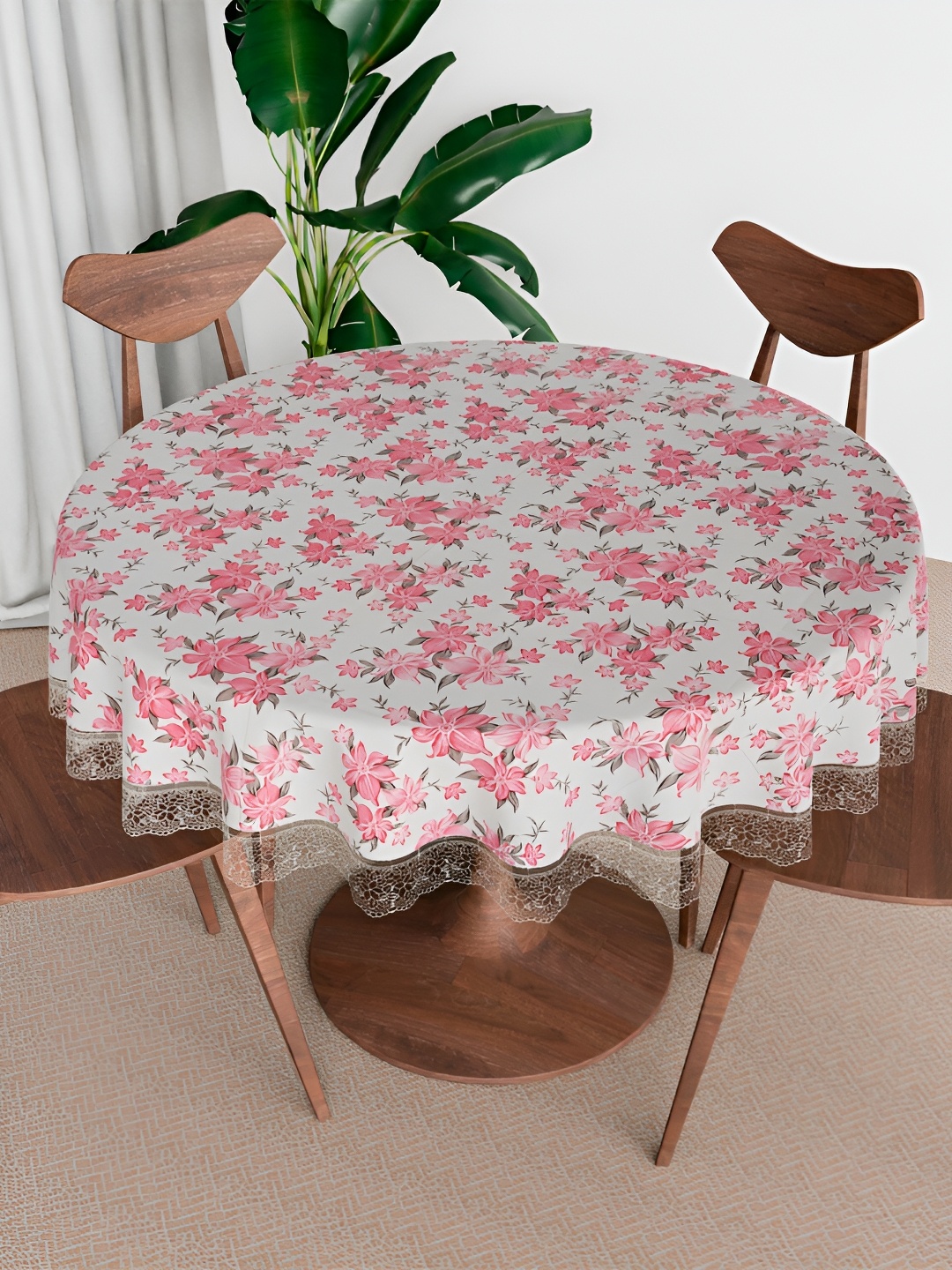 

Kuber Industries Pink & Grey Printed Waterproof Round 6-Seater Table Cover