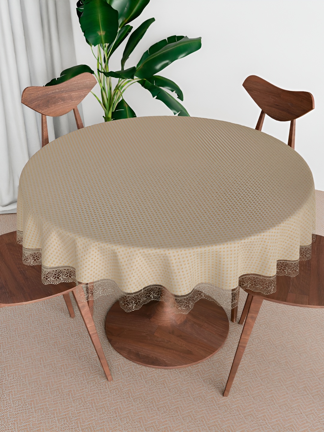 

Kuber Industries Gold Toned & Brown Waterproof Round 6-Seater Table Cover