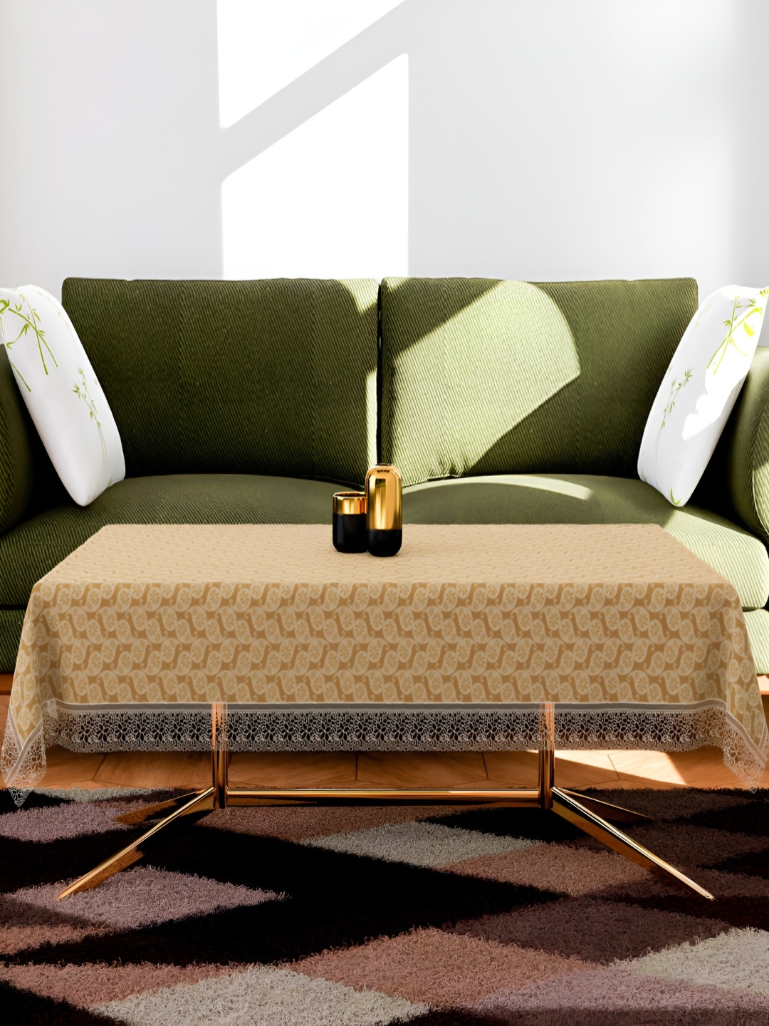 

Kuber Industries Gold Toned & White Waterproof 4-Seater Table Cover