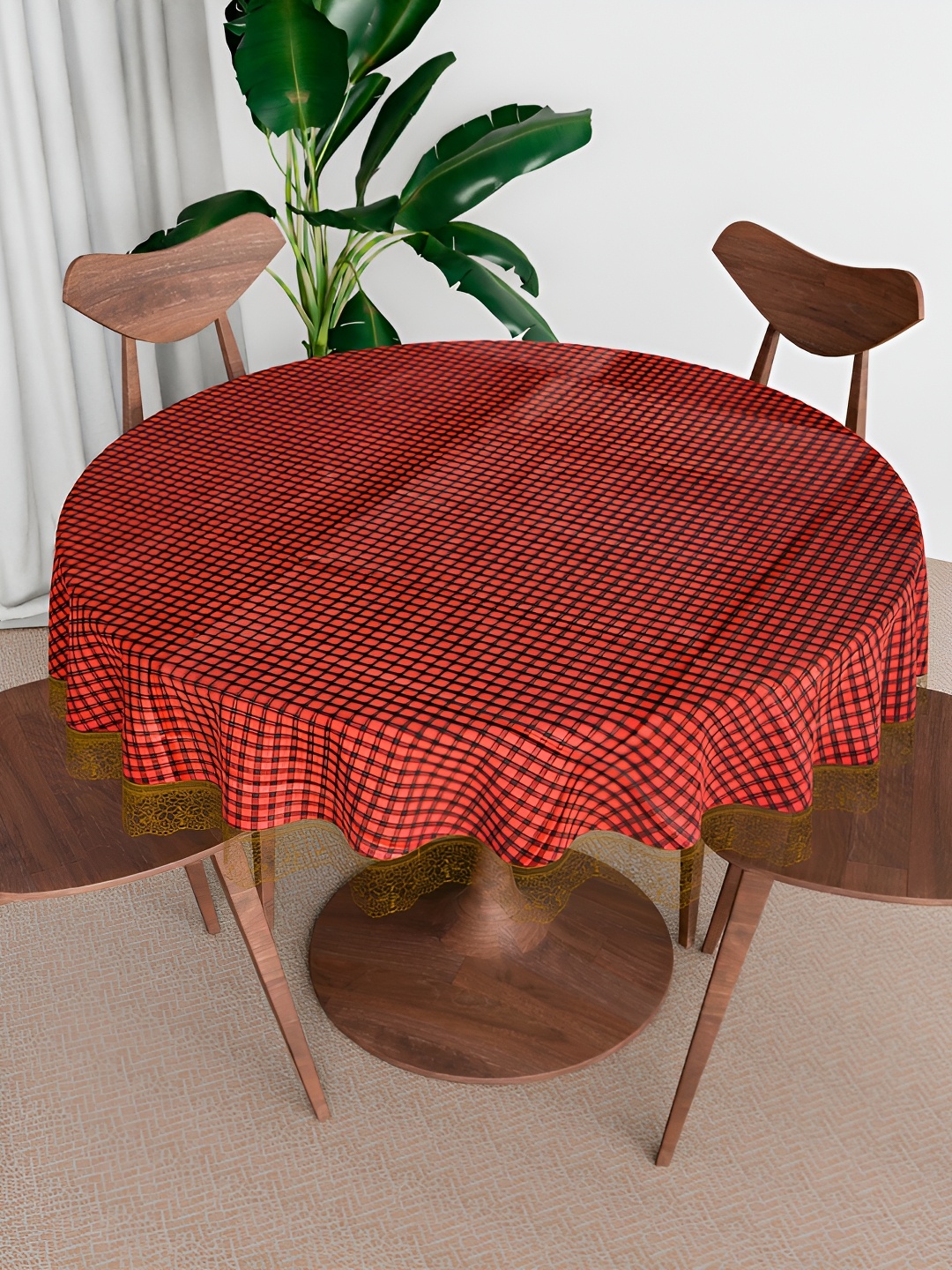 Kuber Industries Maroon *& Black Waterproof Round 6-Seater Table Cover
